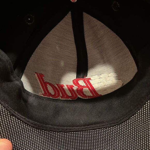 BUDWEISER - NASCAR Official Beer Sponsor Vtg 90s Black  BUD Dad Skate Hat Cap - Picture 7 of 9